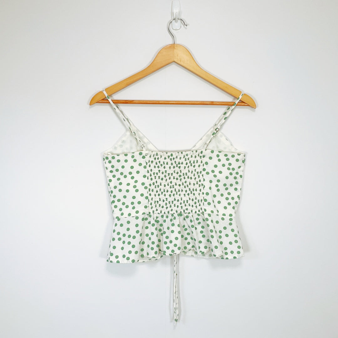 Zara - White Top with Green Dots & Front Tie