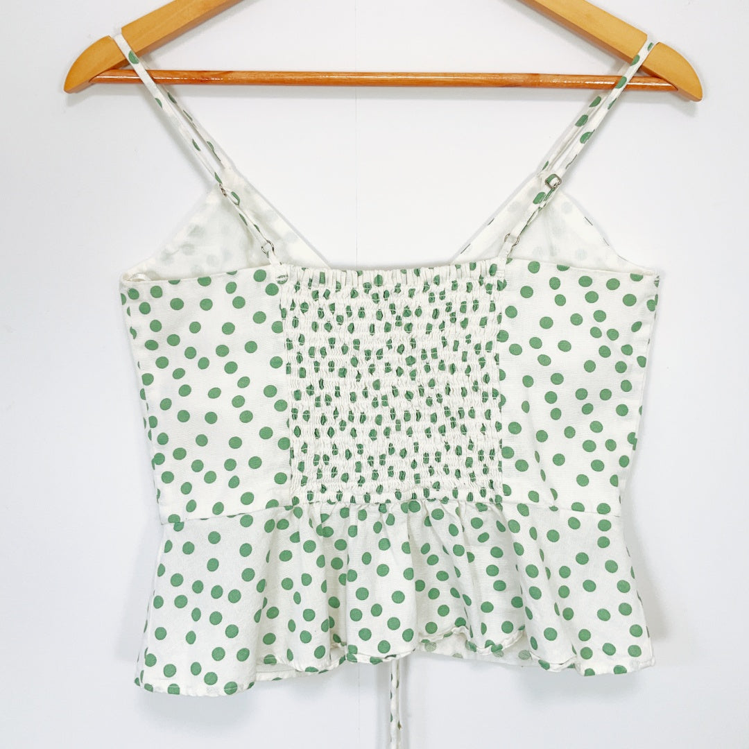 Zara - White Top with Green Dots & Front Tie
