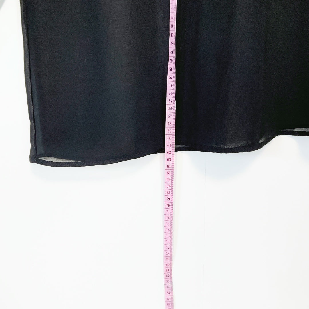 ZARA Black Sheer Blouse with Houndstooth Trim – Size L