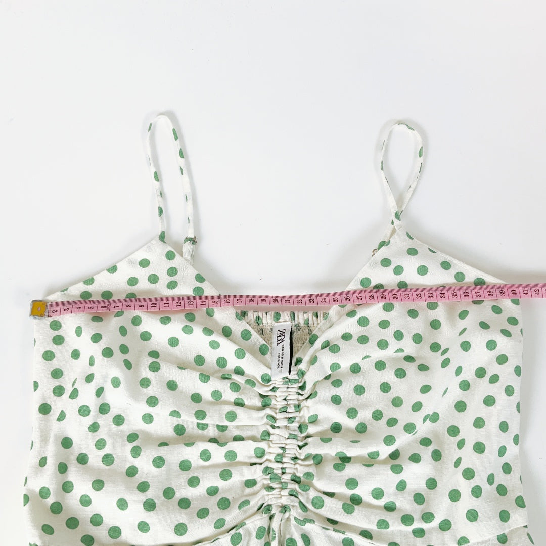 Zara - White Top with Green Dots & Front Tie