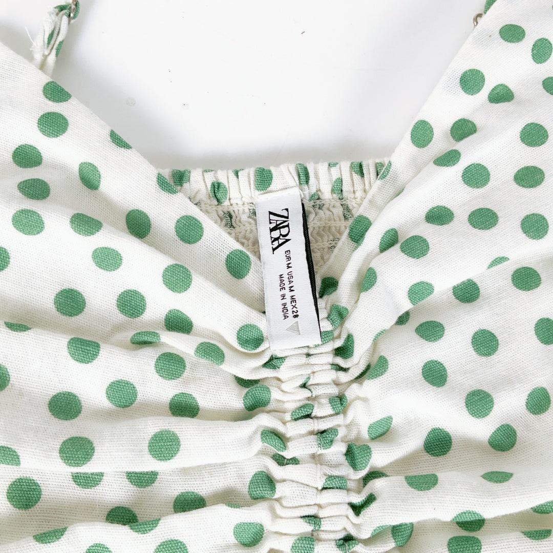 Zara - White Top with Green Dots & Front Tie