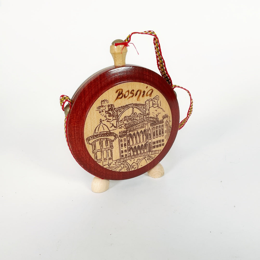Bosnia Wooden Souvenir Flask Ornament – Decorative Miniature (10.5cm)