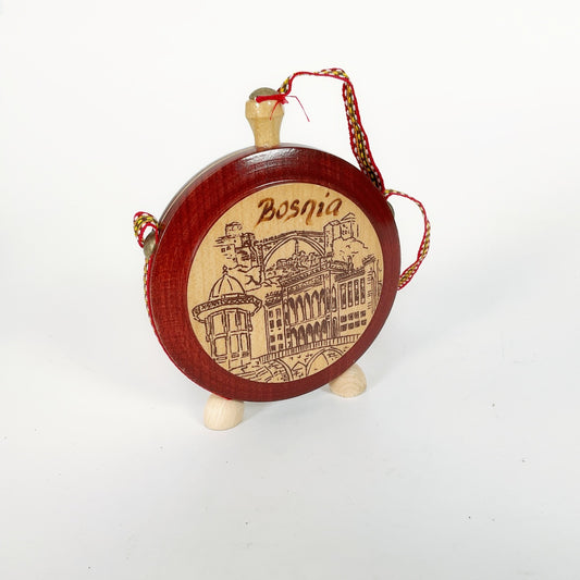 Bosnia Wooden Souvenir Flask Ornament – Decorative Miniature (10.5cm)