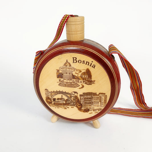 Large Bosnia Wooden Souvenir Flask – Functional Wooden Bottle (17.5cm)