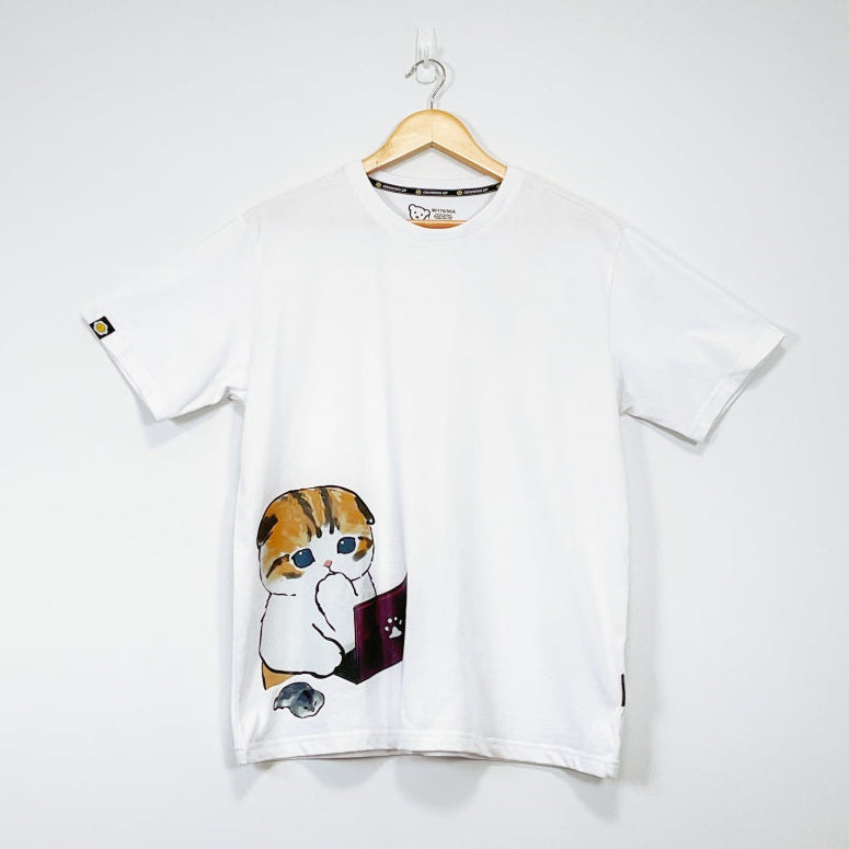 Growing Up - White T-shirt with Cat Design