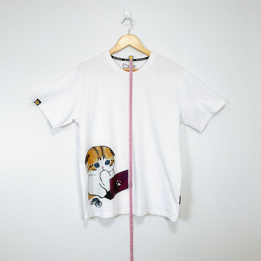 Growing Up - White T-shirt with Cat Design