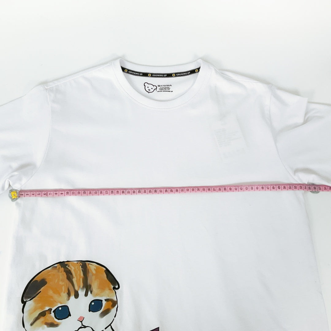 Growing Up - White T-shirt with Cat Design