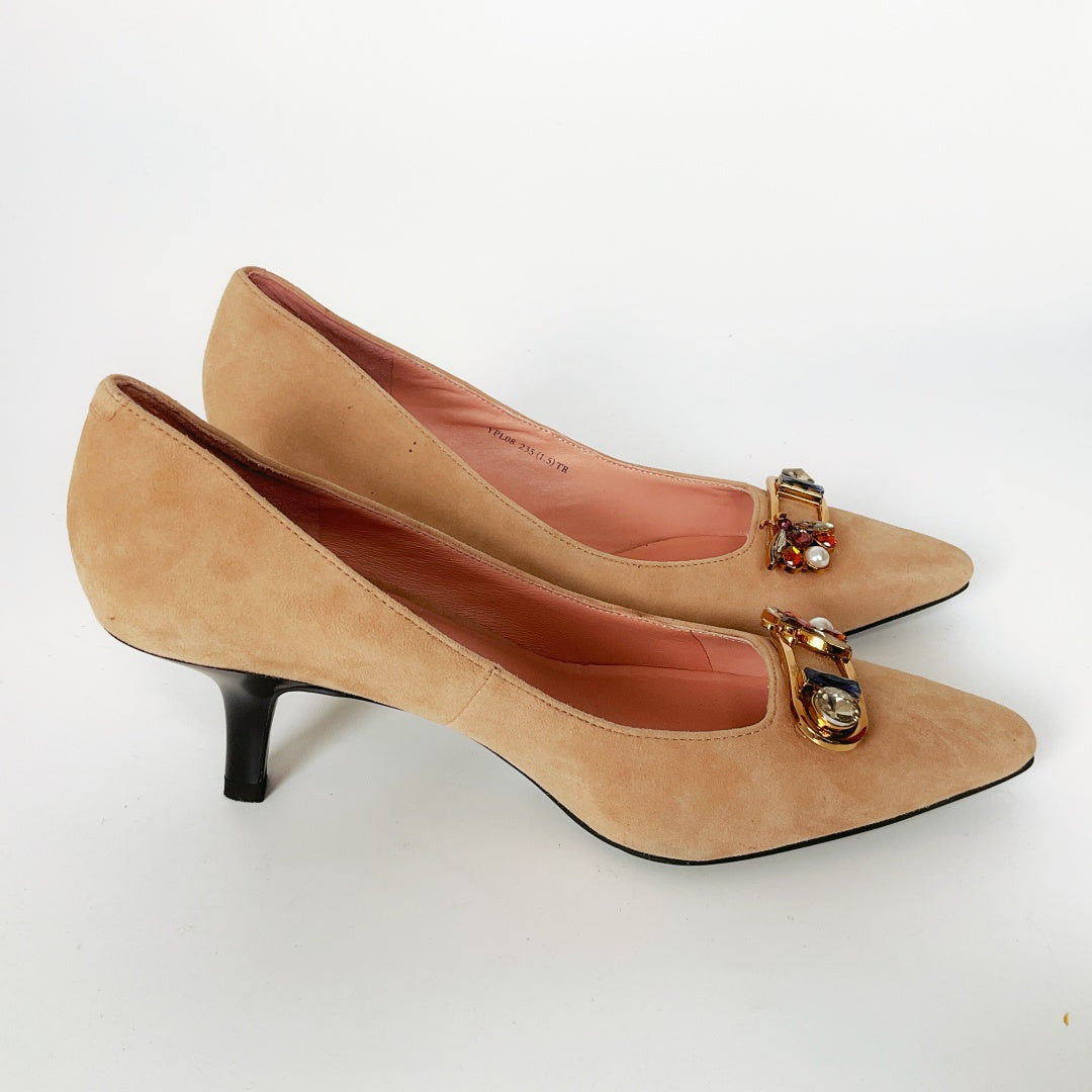 Joy & Peace - Suede Pointed Toe Pump with Encrusted Hardware