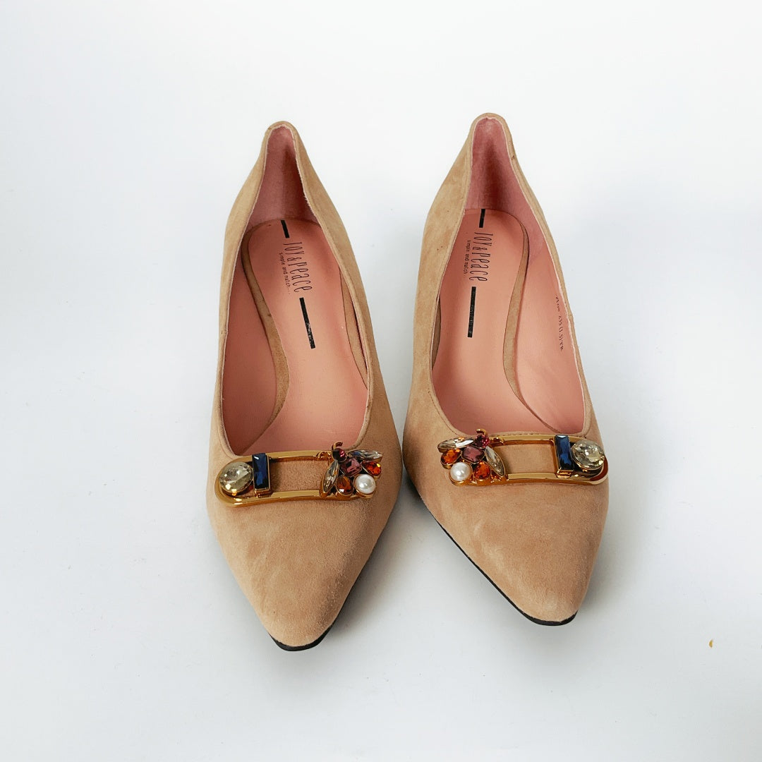 Joy & Peace - Suede Pointed Toe Pump with Encrusted Hardware