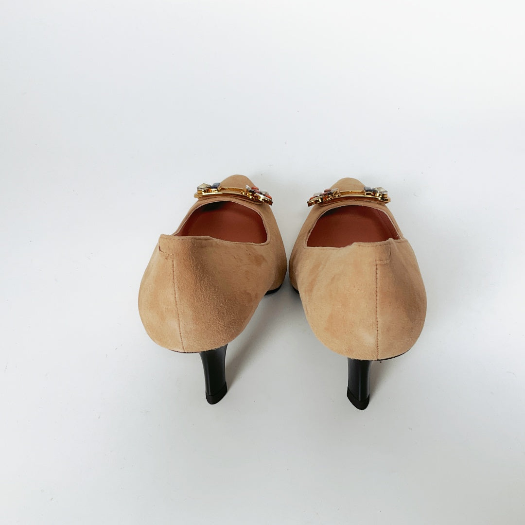 Joy & Peace - Suede Pointed Toe Pump with Encrusted Hardware