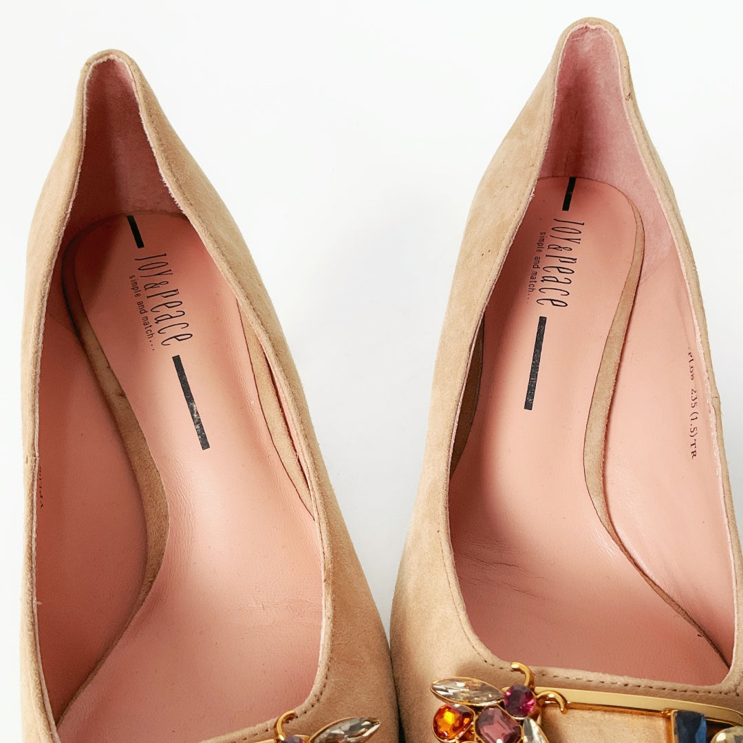 Joy & Peace - Suede Pointed Toe Pump with Encrusted Hardware