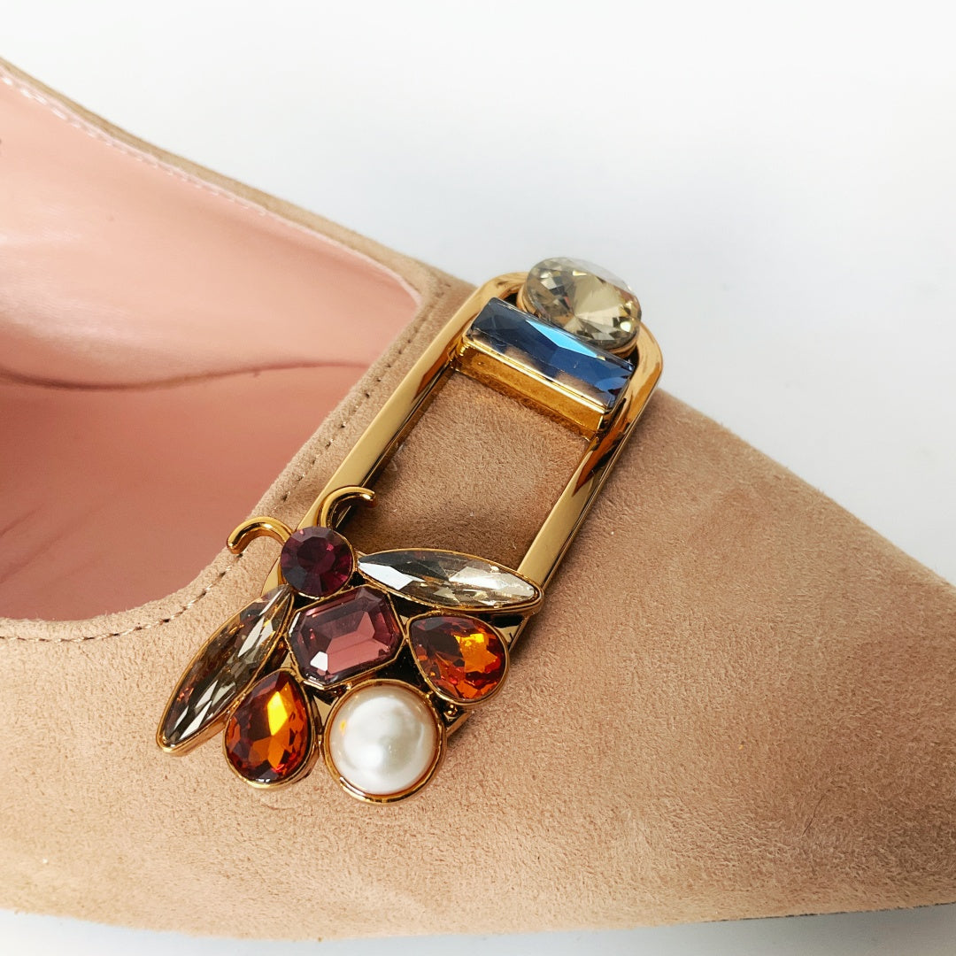 Joy & Peace - Suede Pointed Toe Pump with Encrusted Hardware