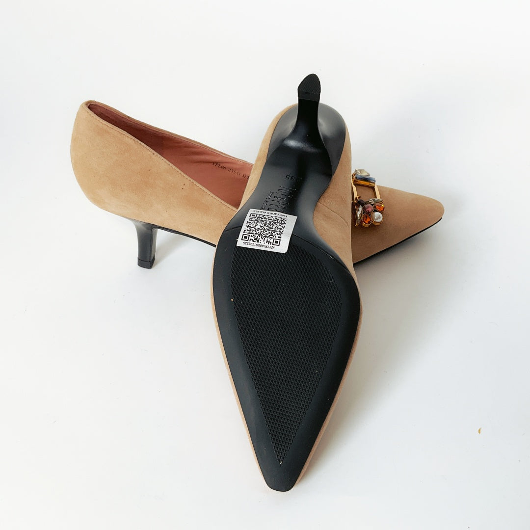 Joy & Peace - Suede Pointed Toe Pump with Encrusted Hardware