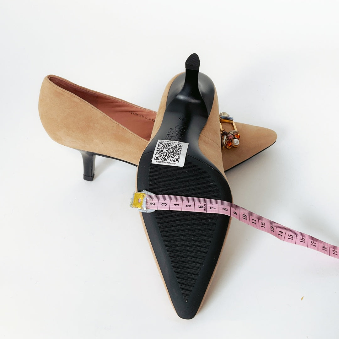 Joy & Peace - Suede Pointed Toe Pump with Encrusted Hardware