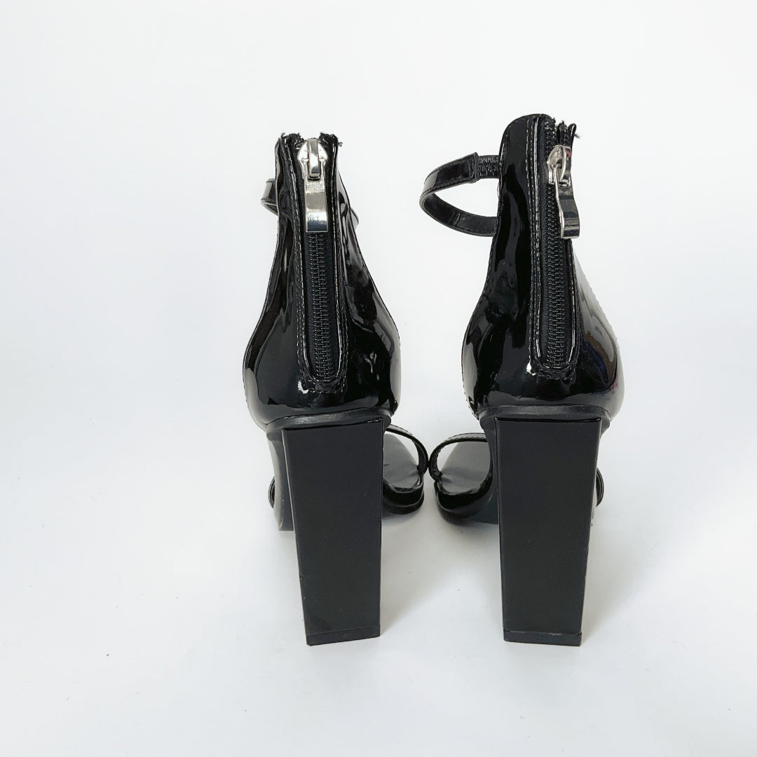 Pretty Little Things - Black PU Square Toe Heels