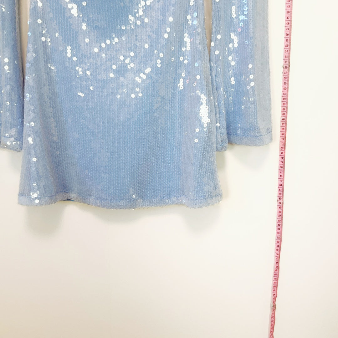 Beginning Boutique - Blue Long Sleeve Sequin Mini Dress