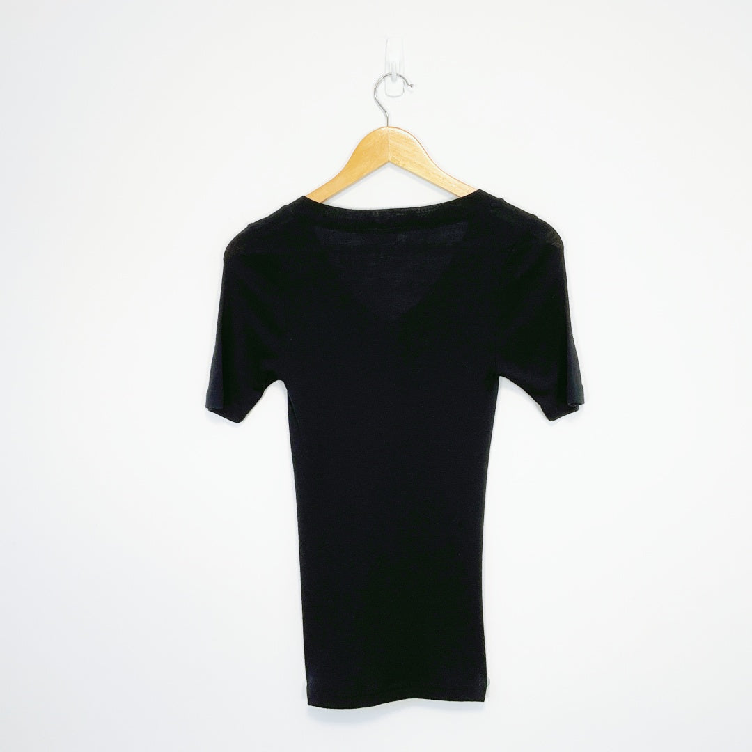Superfit - Black Merino Short Sleeve V-Neck Top