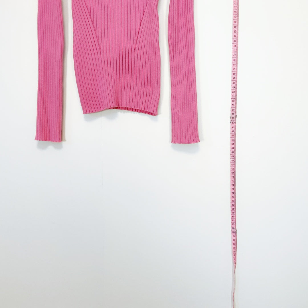 DECJUBA - Pink Ribbed Off-the-Shoulder Knit Top