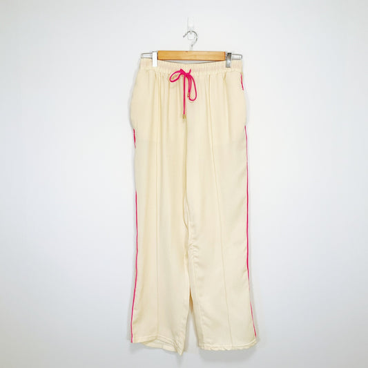 Rockmans - Cream Wide Leg Track Pants with Pink Side Stripe