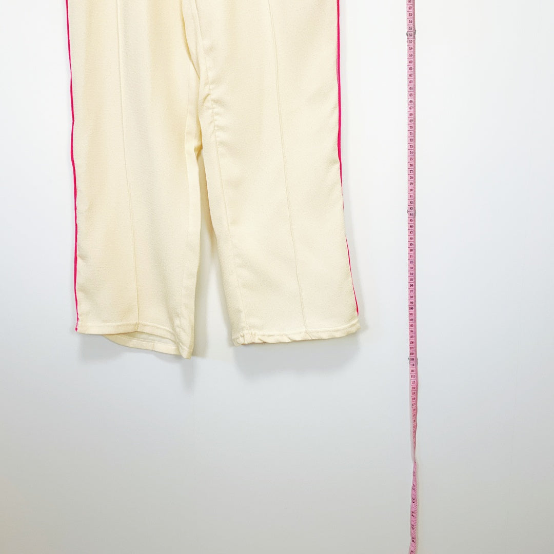 Rockmans - Cream Wide Leg Track Pants with Pink Side Stripe