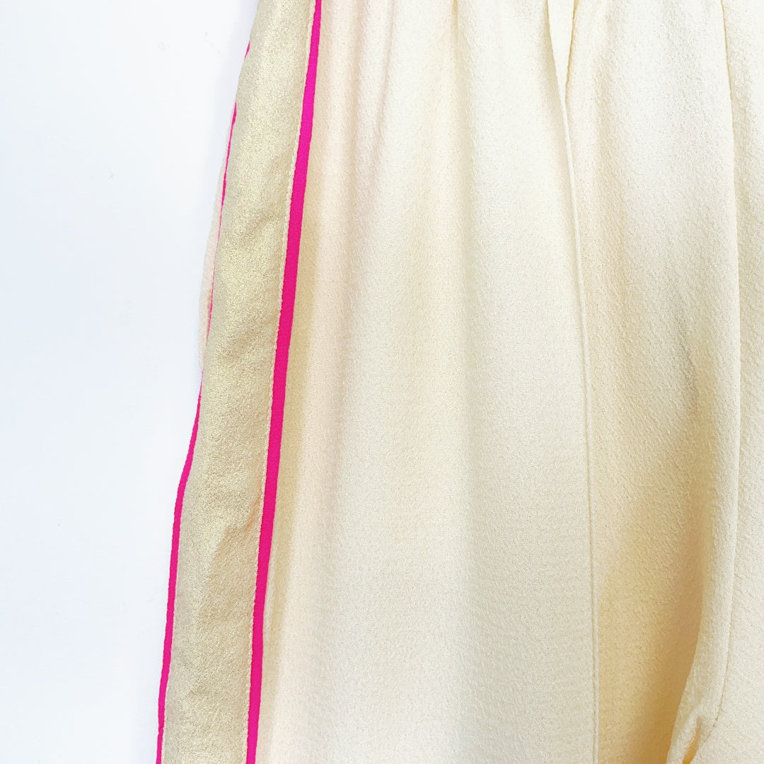 Rockmans - Cream Wide Leg Track Pants with Pink Side Stripe