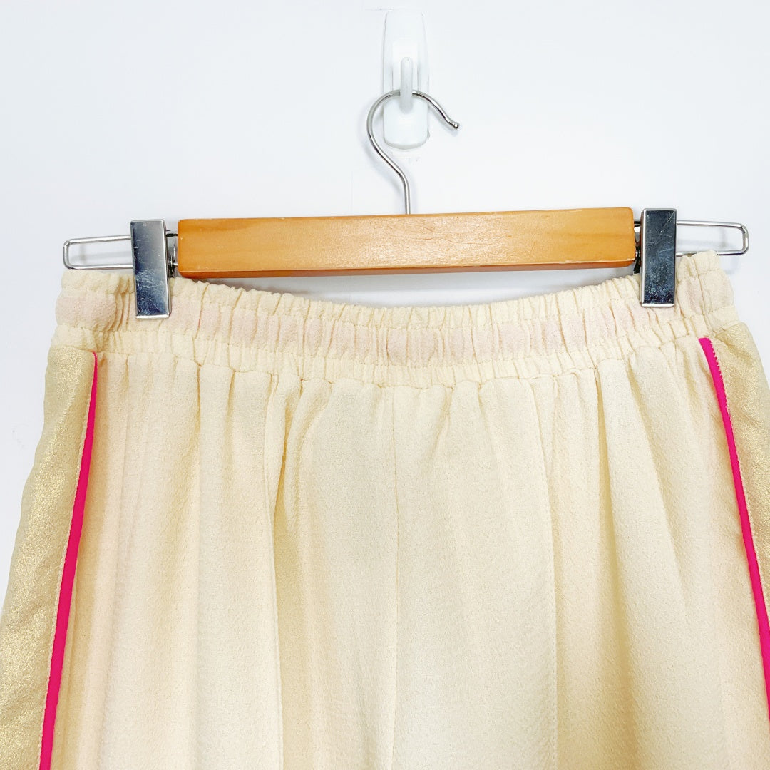 Rockmans - Cream Wide Leg Track Pants with Pink Side Stripe