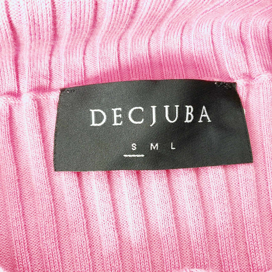 DECJUBA - Pink Ribbed Off-the-Shoulder Knit Top