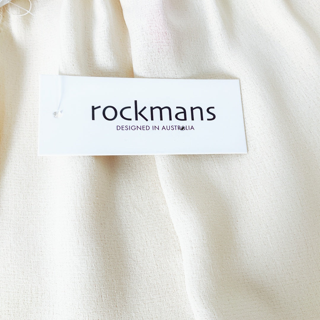 Rockmans - Cream Wide Leg Track Pants with Pink Side Stripe