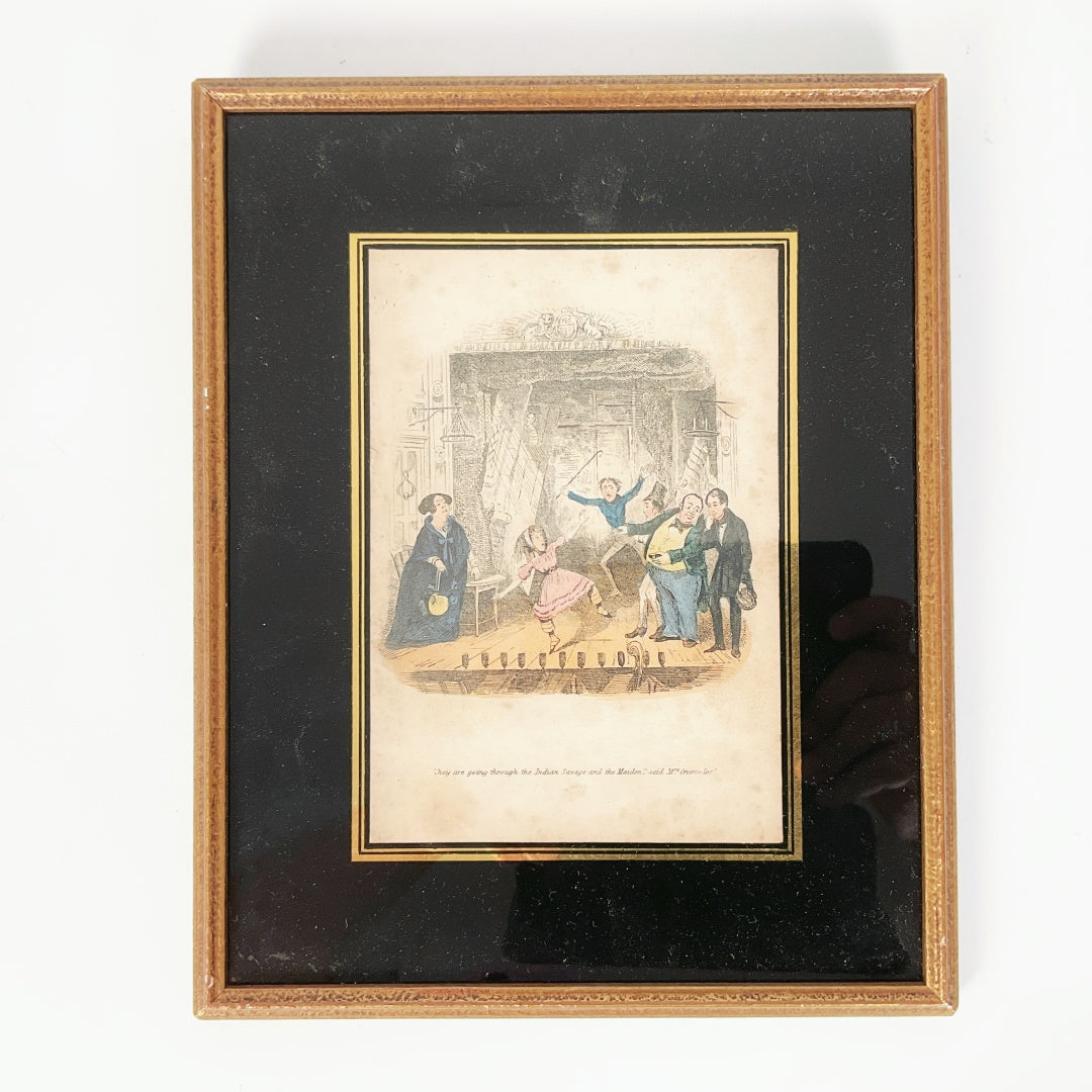 Antique Framed “Nicholas Nickleby” Book Illustration Print by Hablot K. Browne (Phiz) – Victorian Era