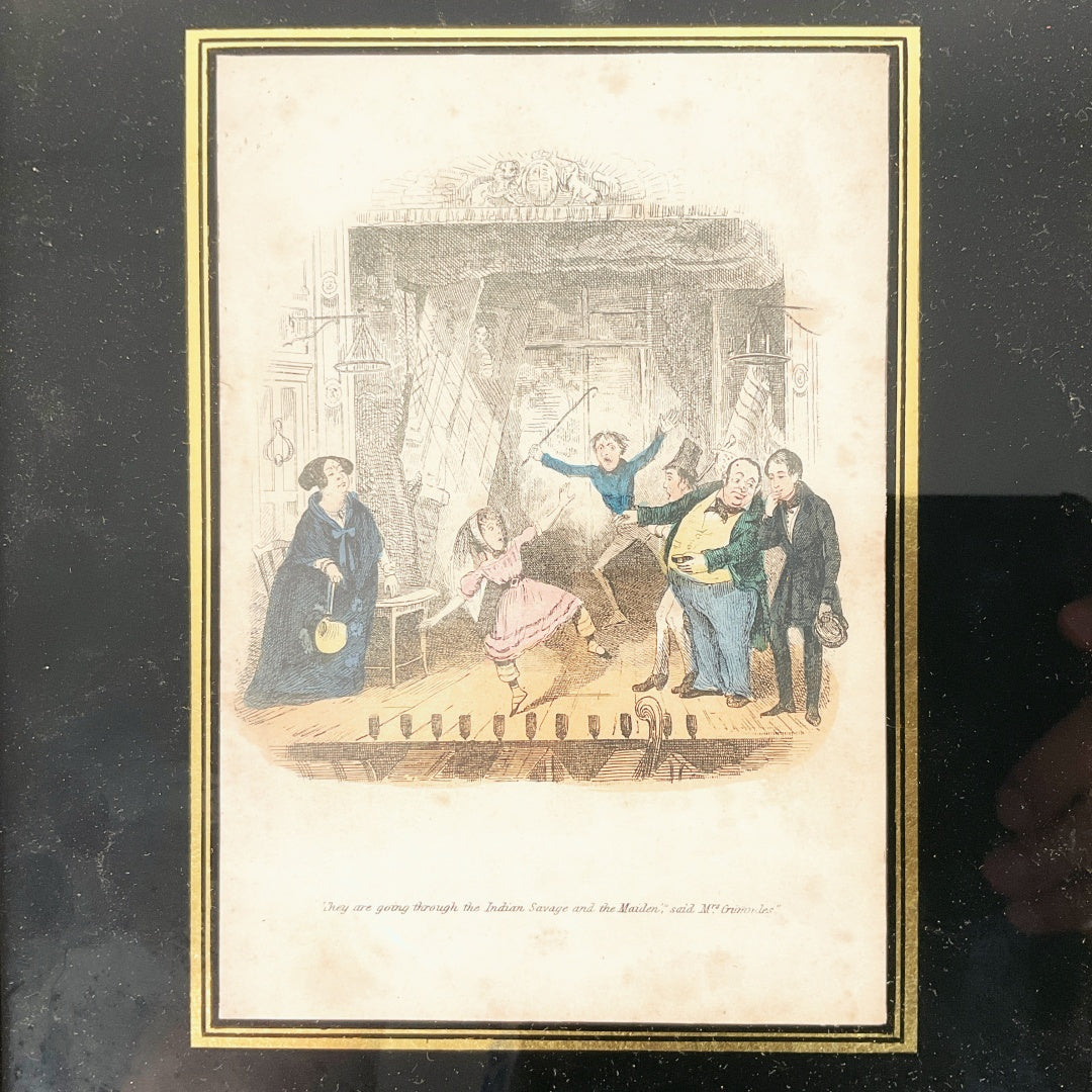 Antique Framed “Nicholas Nickleby” Book Illustration Print by Hablot K. Browne (Phiz) – Victorian Era