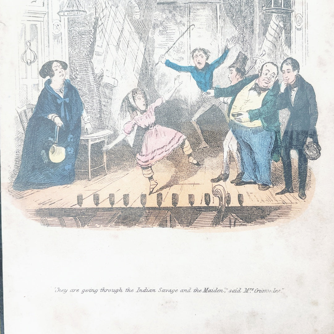 Antique Framed “Nicholas Nickleby” Book Illustration Print by Hablot K. Browne (Phiz) – Victorian Era