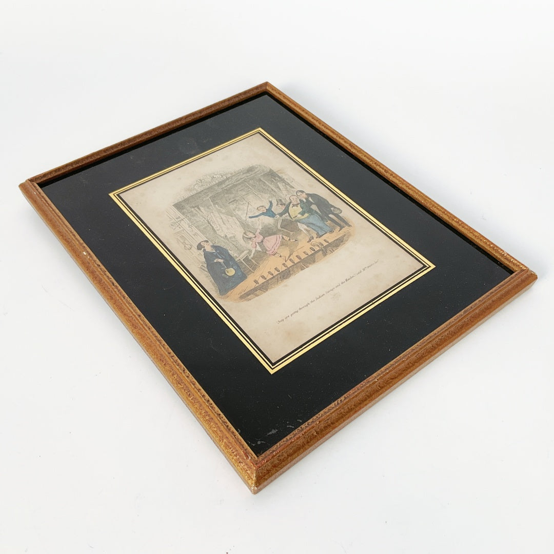 Antique Framed “Nicholas Nickleby” Book Illustration Print by Hablot K. Browne (Phiz) – Victorian Era