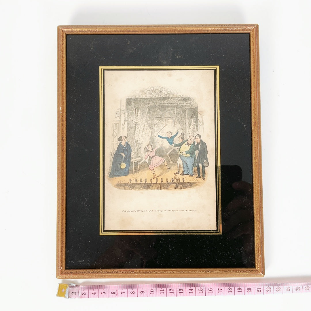 Antique Framed “Nicholas Nickleby” Book Illustration Print by Hablot K. Browne (Phiz) – Victorian Era