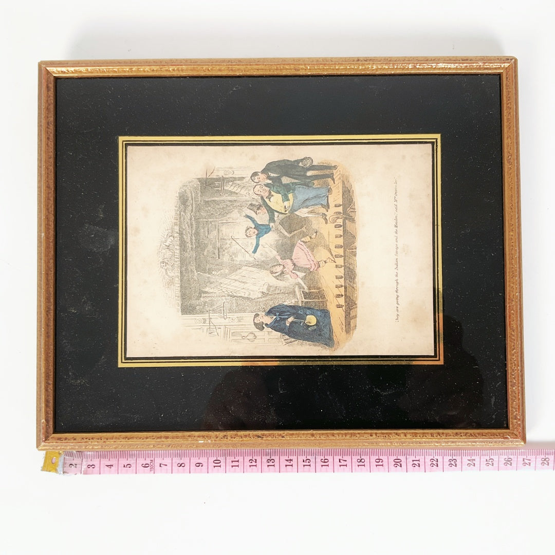 Antique Framed “Nicholas Nickleby” Book Illustration Print by Hablot K. Browne (Phiz) – Victorian Era