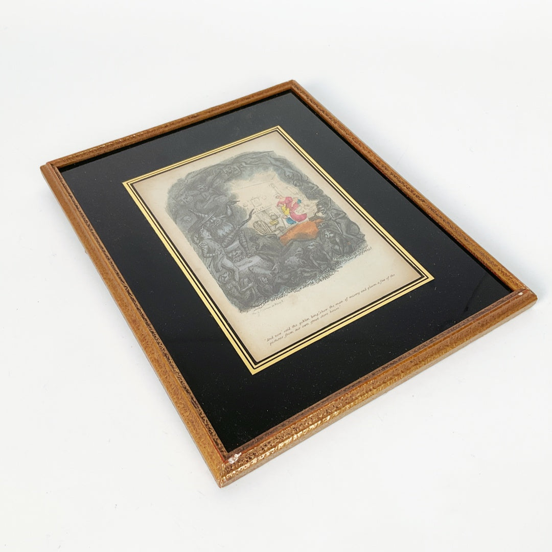 Antique Dickens The Cricket on the Hearth Engraving – Goblin King Scene – Framed (21 × 26 cm)