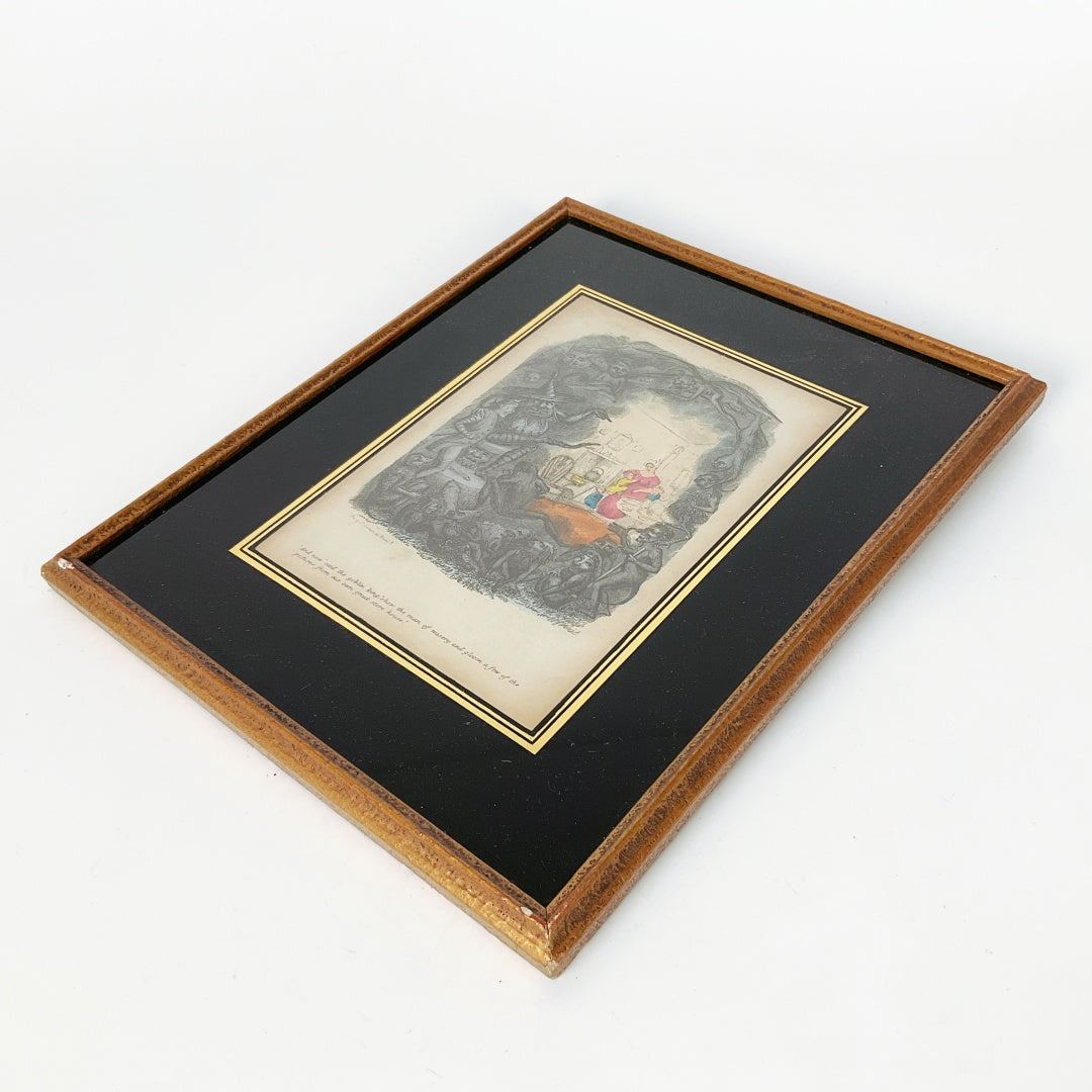 Antique Dickens The Cricket on the Hearth Engraving – Goblin King Scene – Framed (21 × 26 cm)