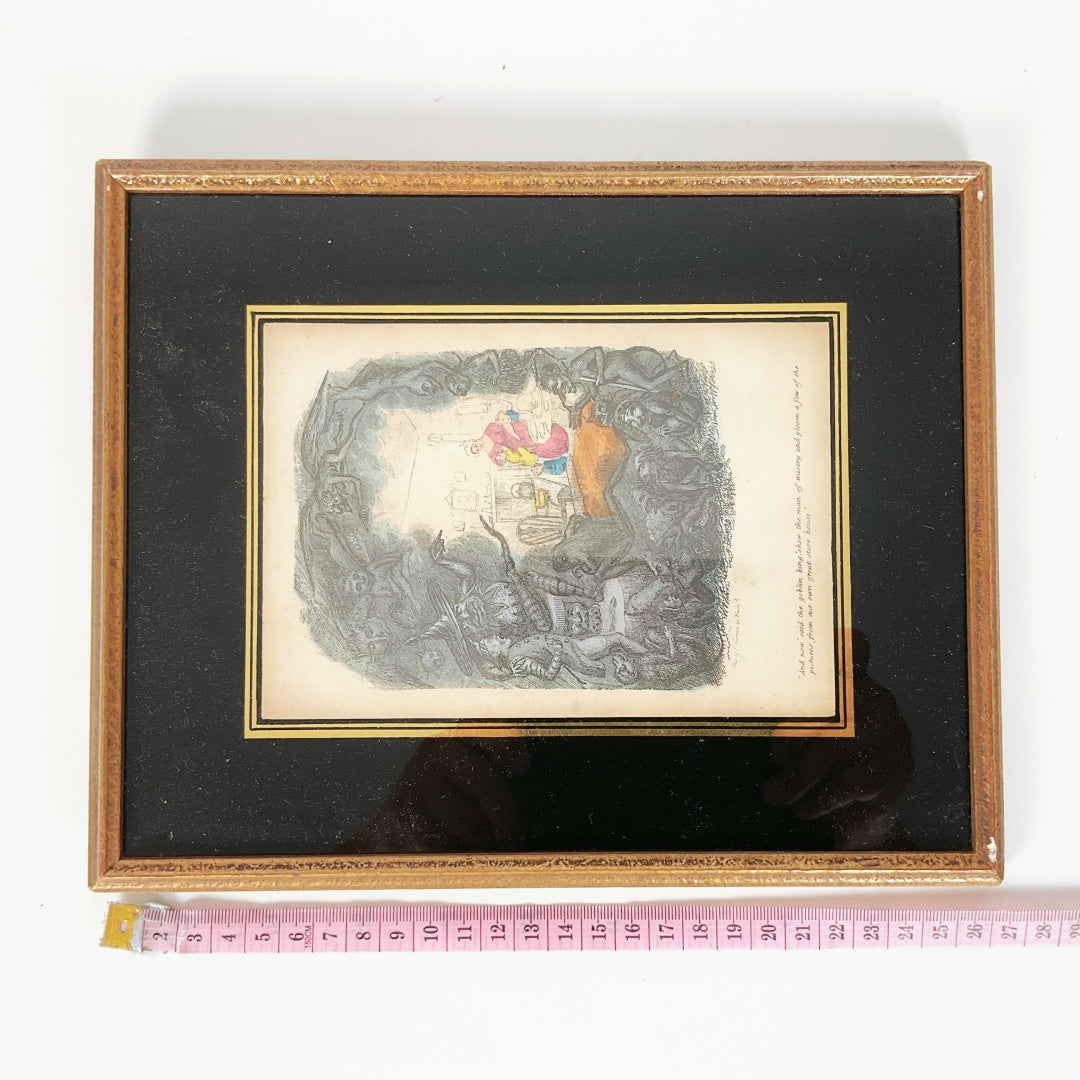 Antique Dickens The Cricket on the Hearth Engraving – Goblin King Scene – Framed (21 × 26 cm)