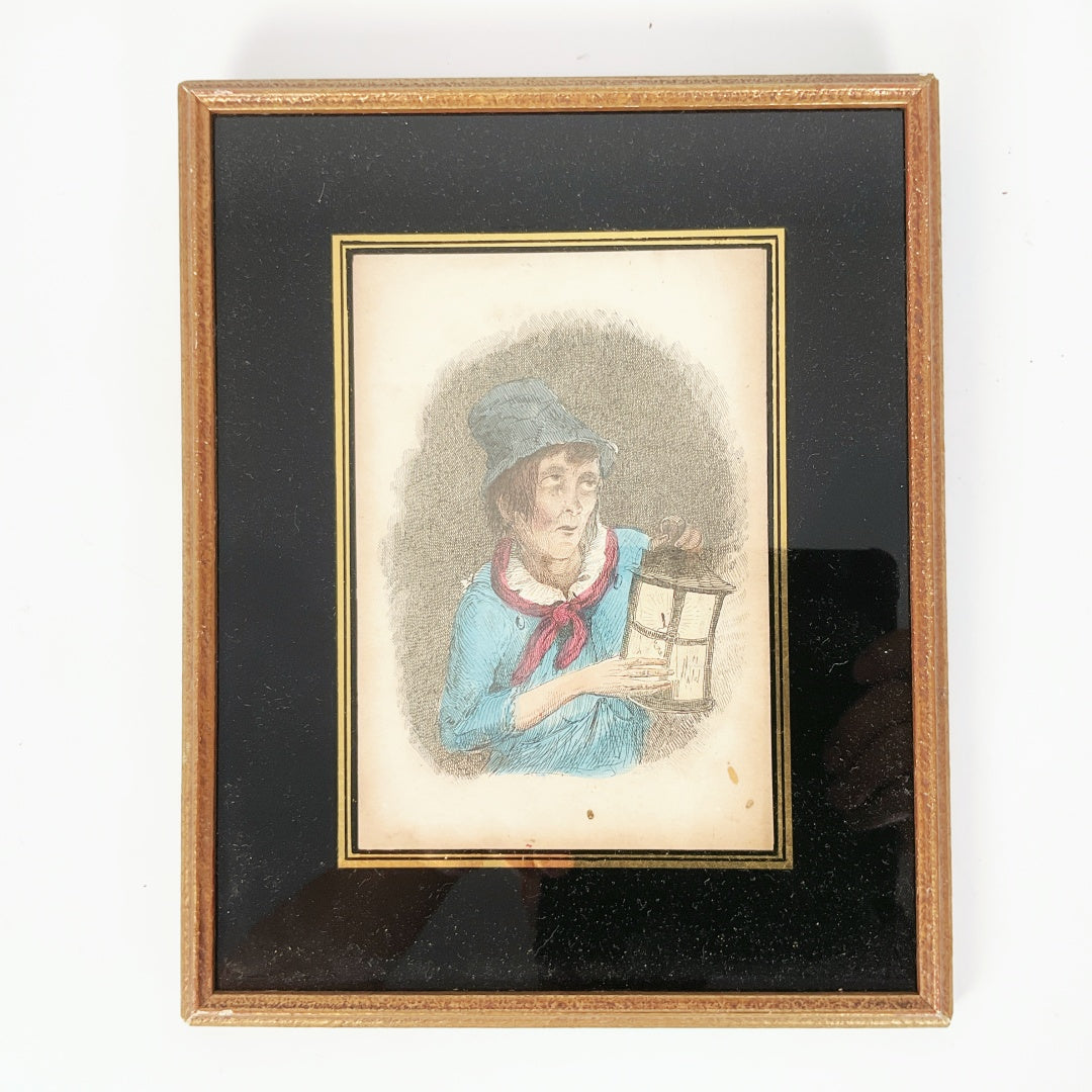 Antique Dickens Martin Chuzzlewit Steel Engraving – Mrs. Gamp – Framed (21 × 26 cm)