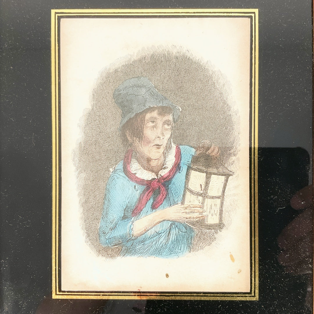 Antique Dickens Martin Chuzzlewit Steel Engraving – Mrs. Gamp – Framed (21 × 26 cm)