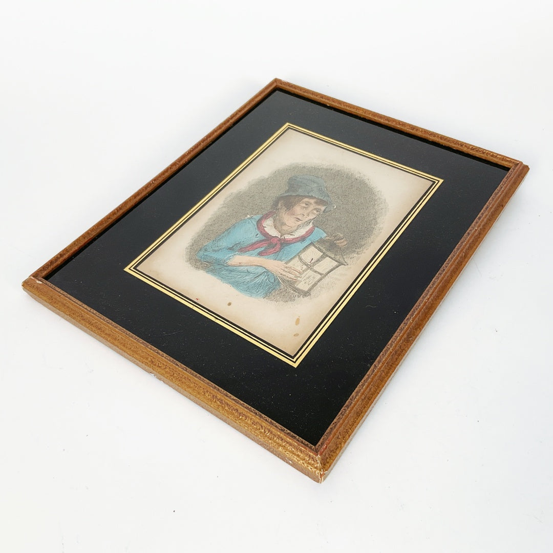 Antique Dickens Martin Chuzzlewit Steel Engraving – Mrs. Gamp – Framed (21 × 26 cm)