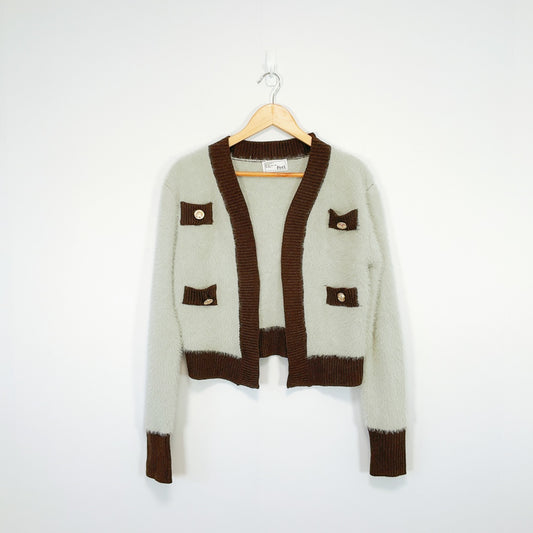 Feel - Knit Cardigan - Grey & Brown with Gold Buttons