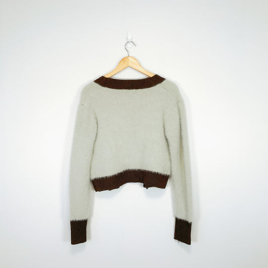 Feel - Knit Cardigan - Grey & Brown with Gold Buttons