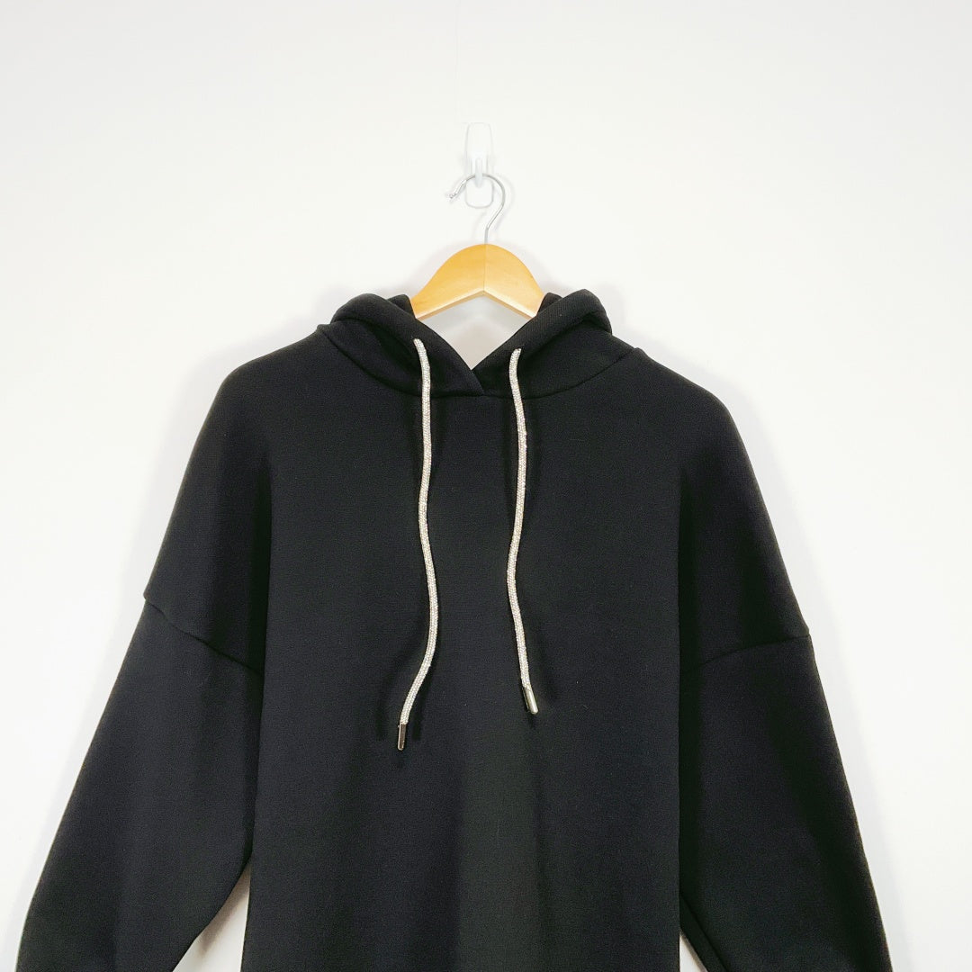 Mika Studio - Black Sweatshirt Dress with Sparkly Silver Drawstrings