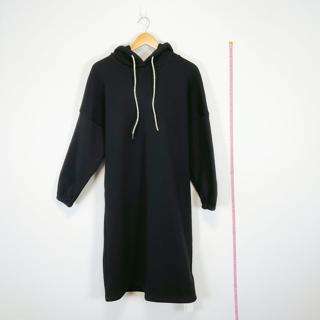 Mika Studio - Black Sweatshirt Dress with Sparkly Silver Drawstrings