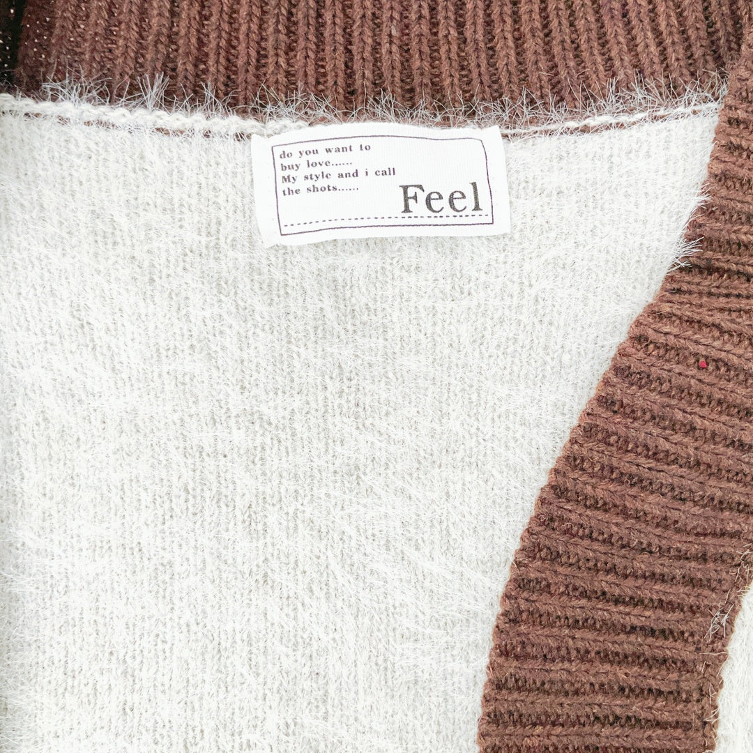 Feel - Knit Cardigan - Grey & Brown with Gold Buttons