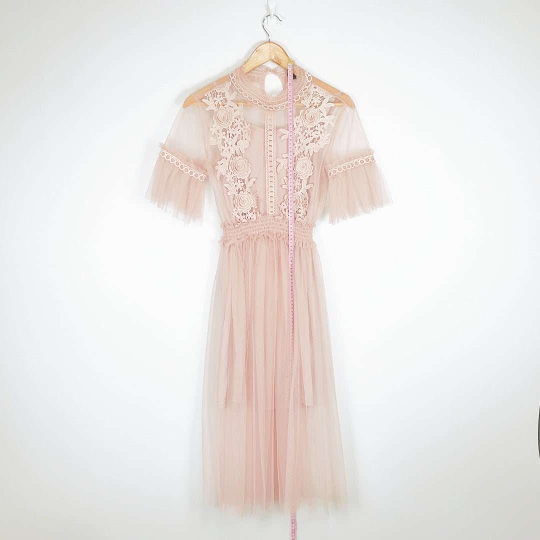 MIRROU - Women's Short Sleeve Floral Lace Dress