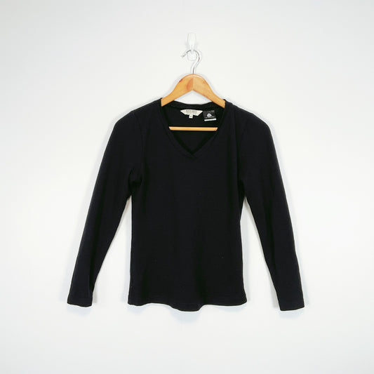 North South - Black Merino Long Sleeve V-Neck Top