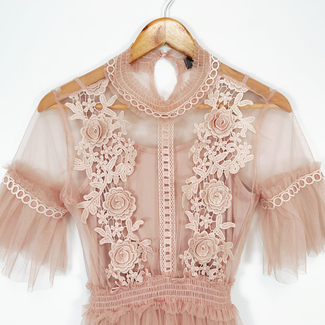 MIRROU - Women's Short Sleeve Floral Lace Dress