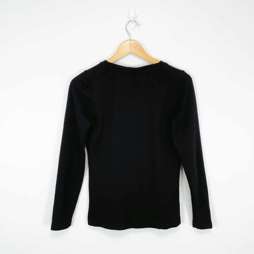 North South - Black Merino Long Sleeve V-Neck Top