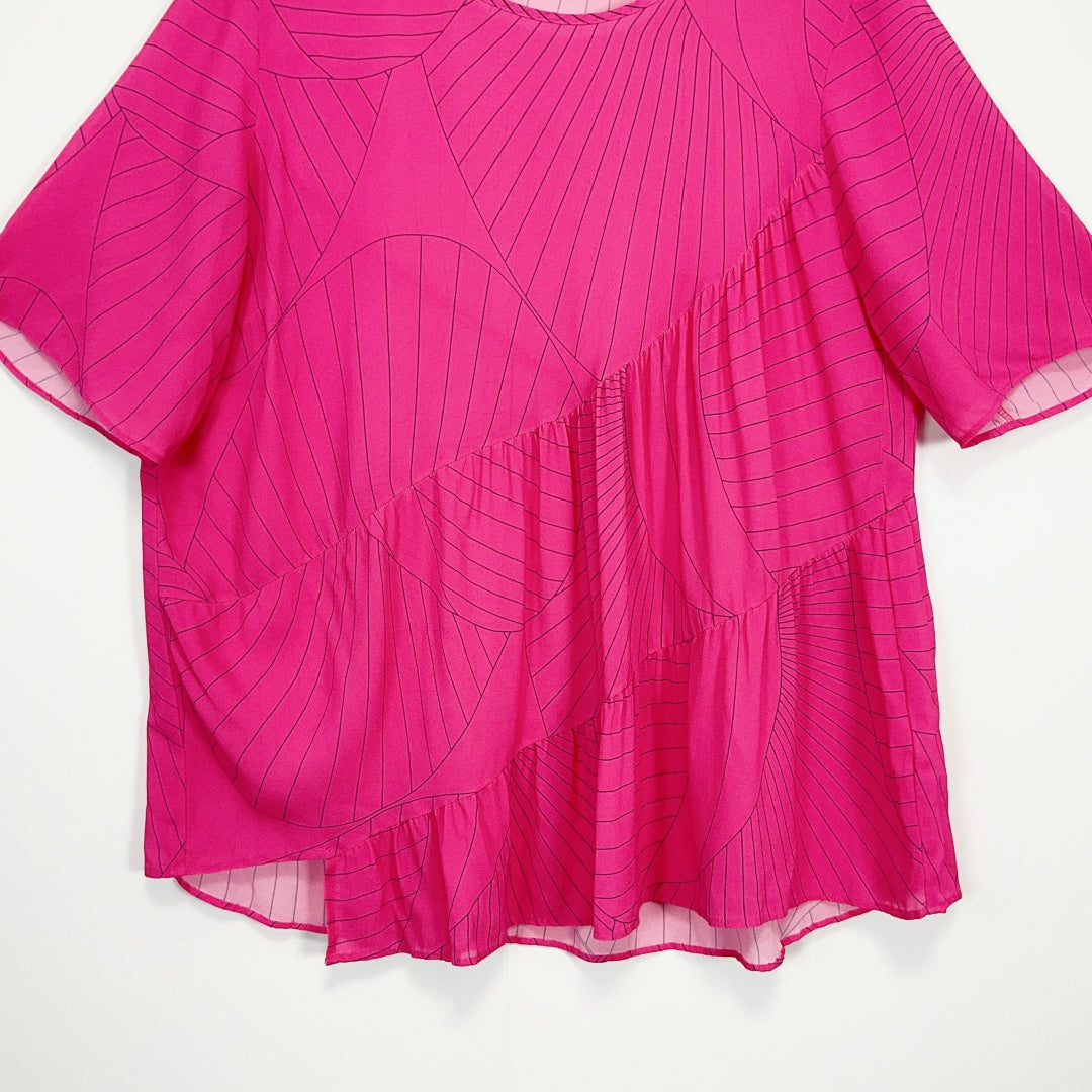 LANIA - Pink Textured Short Sleeve Top
